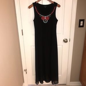 Like New! Black/Coral Sky Blue Sequin Chiffon Floor Length Dress
